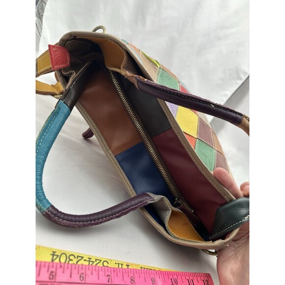 Heshe Handbag Patchwork Leather Satchel Shoulder Bag Multicolor Colorful Purse - Picture 7 of 12